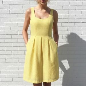 Vintage 90s A-Line Nine West Yellow Fit Flare Summer Dress Womens Size 10 Preppy